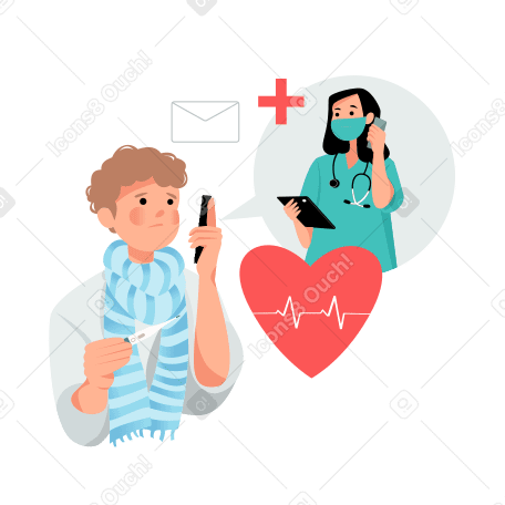 Sick man consulting a doctor over phone PNG, SVG