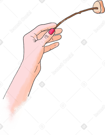 left hand holds a marshmallow stick в PNG, SVG