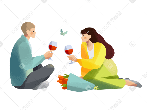 Mujer joven y hombre joven en una cita romántica en el parque PNG, SVG