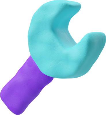 Three-quarter view of a blue and purple wrench PNG, SVG