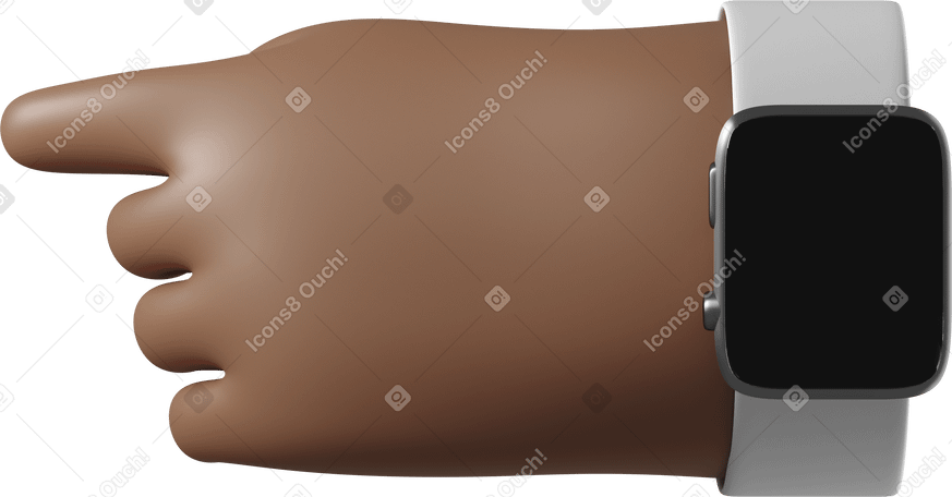 3D Dark brown skin hand with smartwatch turned off pointing left PNG, SVG