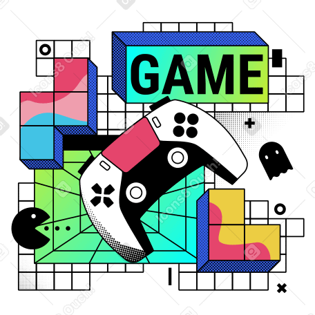 Gaming controller and retro game elements PNG, SVG