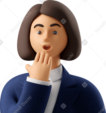 3D close up of astonished businesswoman in blue suit Illustration in PNG, SVG