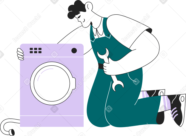 man fixing washing machine PNG, SVG