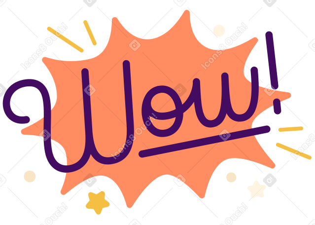 Lettering Wow! with decorative elements and stars text PNG, SVG