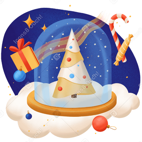 Christmas tree in a glass cloche with sweets and gifts PNG, SVG