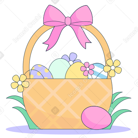复活节篮子里有鸡蛋和鲜花 PNG, SVG
