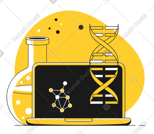 生物技术研究：dna、烧瓶和笔记本电脑 PNG, SVG