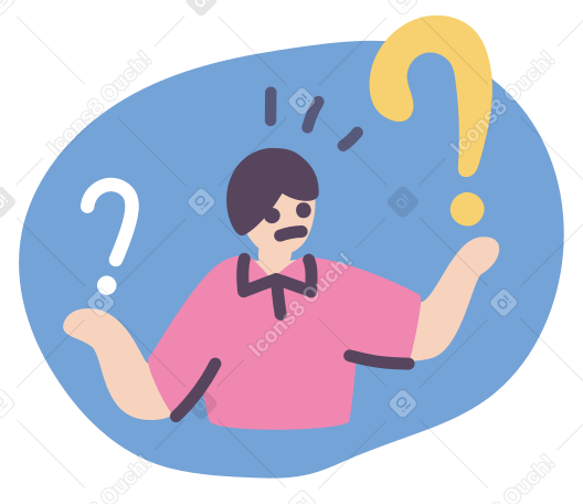Confused man chooses which question to solve Illustration in PNG, SVG