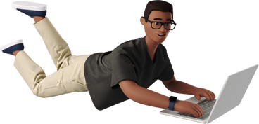 man lying on stomach with laptop PNG, SVG