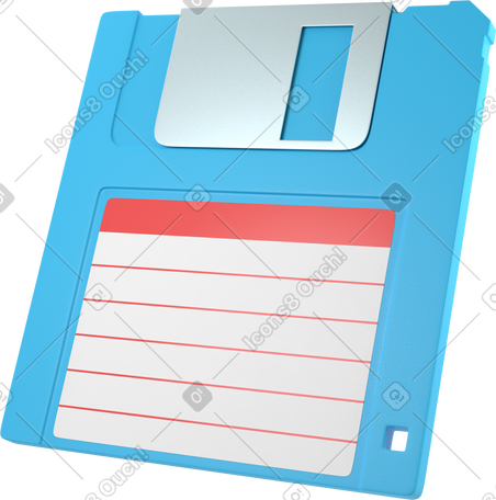 3D blue floppy diskette side view PNG, SVG