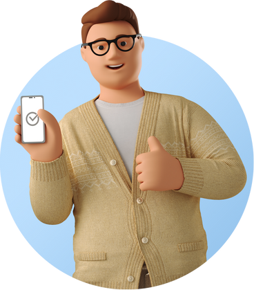 Man with phone showing thumbs up в PNG, SVG
