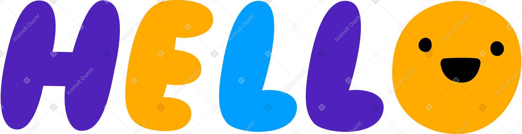 Illustration animée Lettrage autocollant gonflé multicolore bonjour texte aux formats GIF, Lottie (JSON) et AE