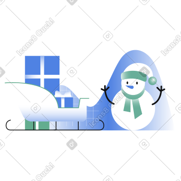 圣诞老人的雪橇上有雪人和盒子 PNG, SVG