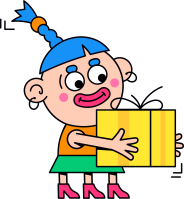female character with gift box PNG, SVG
