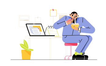 Der mann isst an seinem arbeitsplatz im büro zu mittag PNG, SVG