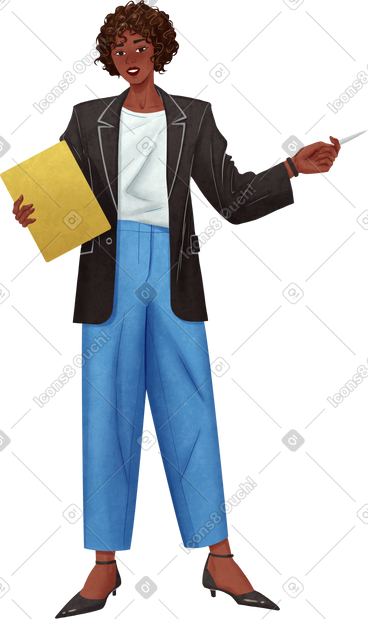 Woman standing with clipboard and pointer in her hands PNG, SVG