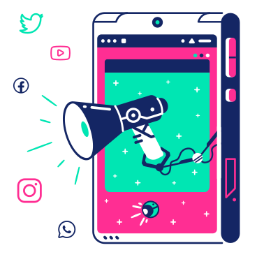Mobile advertising in social networks from a megaphone PNG, SVG