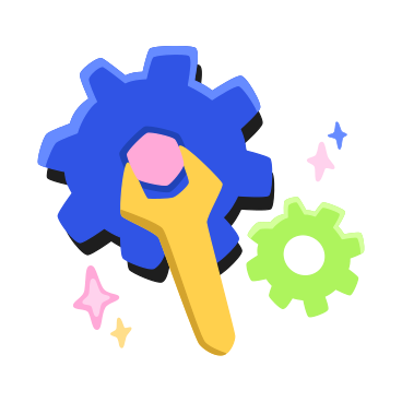 Gears and wrench animated illustration in GIF, Lottie (JSON), AE