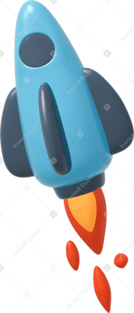 3D Голубая ракета взлетает в PNG, SVG