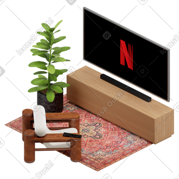 Isometric armchair and tv on a side table PNG, SVG