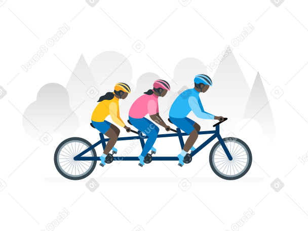 Family riding a tandem bicycle Illustration in PNG, SVG