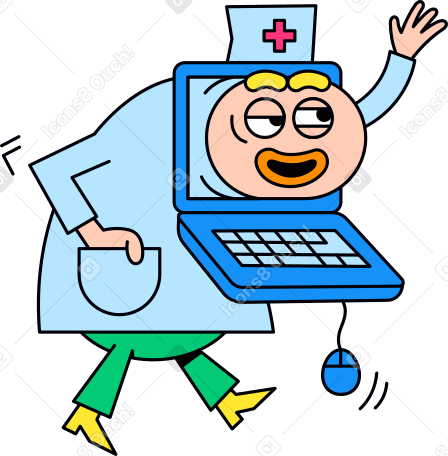 doctor in a laptop with a mouse on a wire Illustration in PNG, SVG