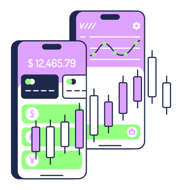 Wealth management app with candlestick chart animated illustration in GIF, Lottie (JSON), AE
