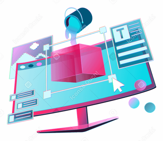Monitor with 3D design project PNG, SVG