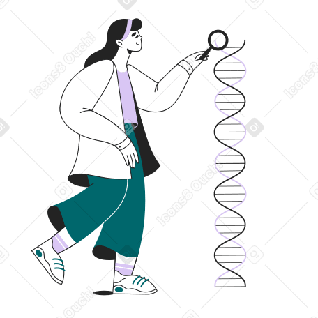 Woman scientist studying dna helix molecule Illustration in PNG, SVG