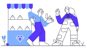Jewelry store clerk shows a ring to a girl PNG, SVG