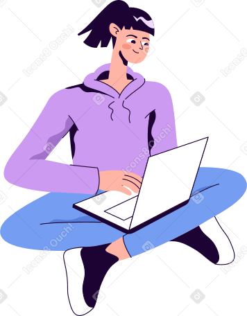 girl working on a laptop Illustration in PNG, SVG