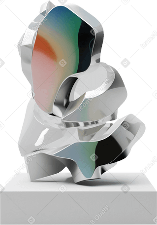 3D abstract sculpture made of shiny metal PNG, SVG