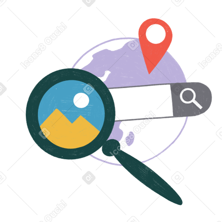 Searching for location with magnifying glass Illustration in PNG, SVG