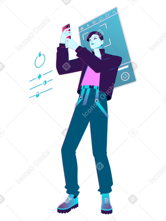 Man taking a selfie on his phone PNG, SVG