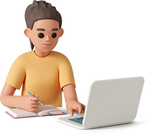 Girl with laptop making notes Illustration in PNG, SVG