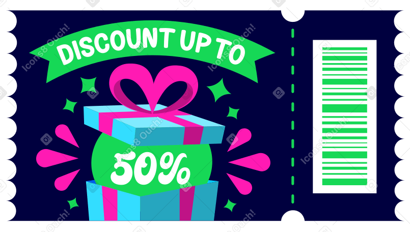 lettering discount up to fifty percent coupon Illustration in PNG, SVG