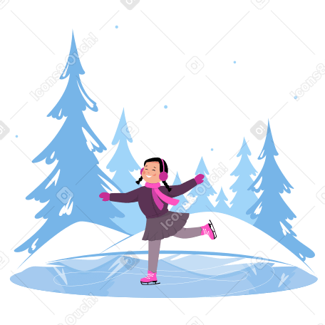 Girl skates at the ice rink Illustration in PNG, SVG