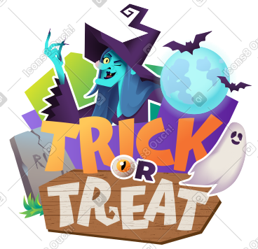 Lettering Trick or Treat with witch and ghost text PNG, SVG