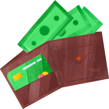 brown wallet with banknotes and credit card PNG, SVG