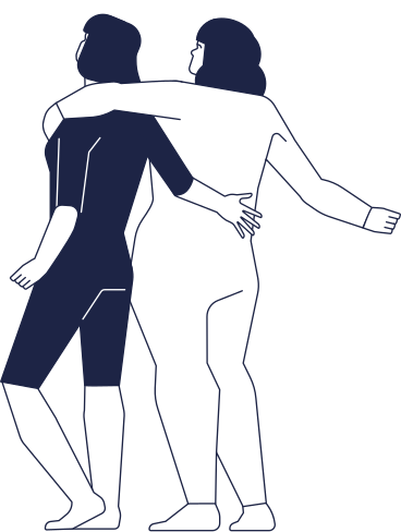 two surfer women are standing in embrace rear view PNG, SVG