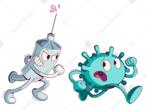 Virus running from a syringe with vaccine в PNG, SVG