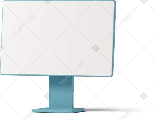 3D side view of blue computer monitor Illustration in PNG, SVG