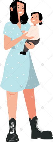 girl standing with a baby in her arms Illustration in PNG, SVG