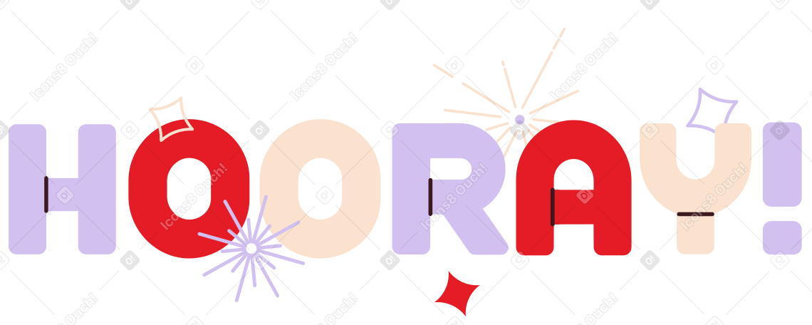 Lettrage hourra ! avec texte d'étoiles et d'éléments décoratifs PNG, SVG