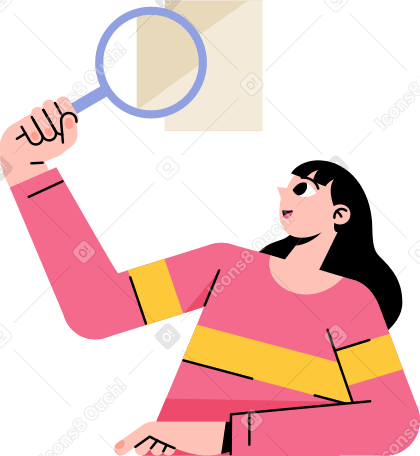 Woman searching with a magnifying glass animated illustration in GIF, Lottie (JSON), AE