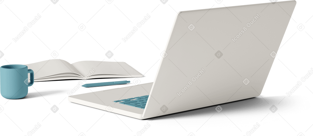 3D book and cup with laptop PNG, SVG