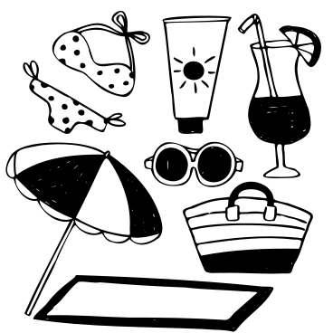 Summertime beach items for a vacation PNG, SVG