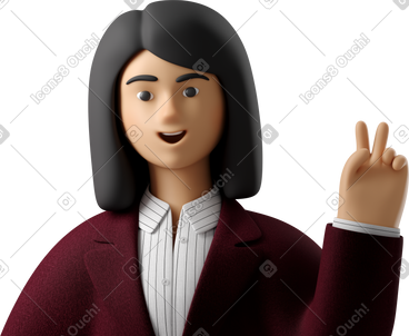 Close up of businesswoman in red suit with peace sign hand PNG, SVG