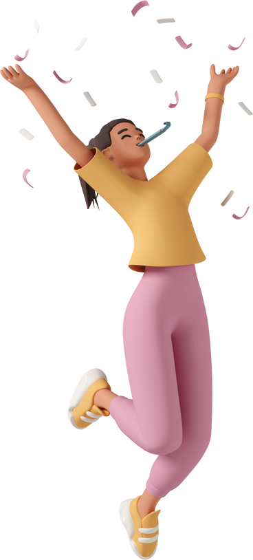 happy woman jumping with confetti PNG, SVG